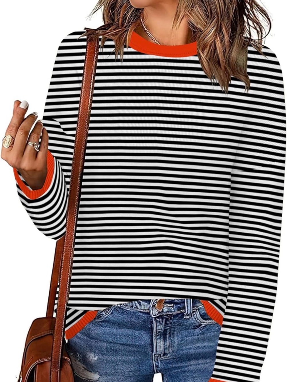 NEW Casual Crewneck Striped Long-Sleeve Sweater with matching shawl